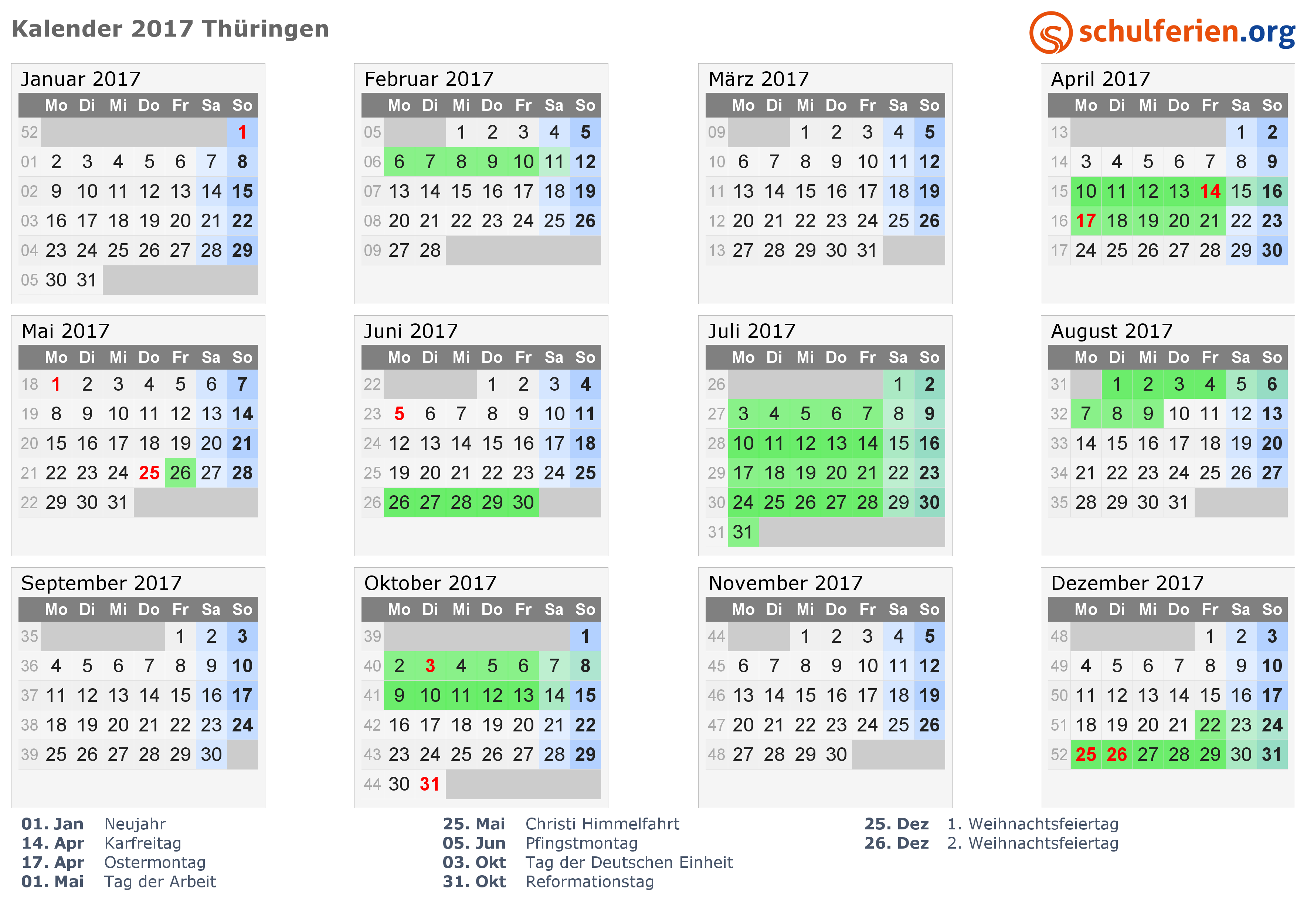 Ferienkalender in Thüringen